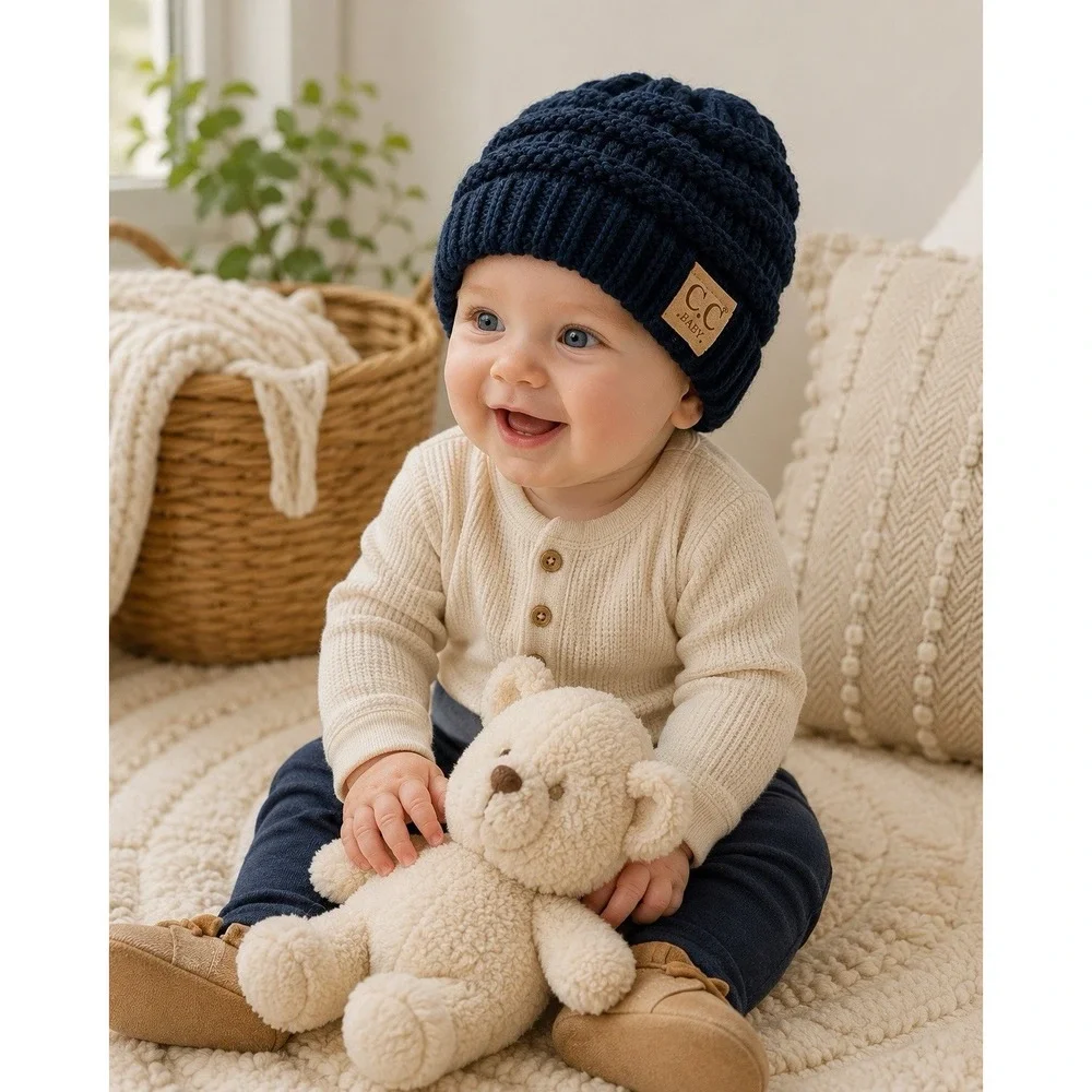 C.C Baby Navy Blue Chunky Cable Knit Beanie Infant Toddler Winter Hat